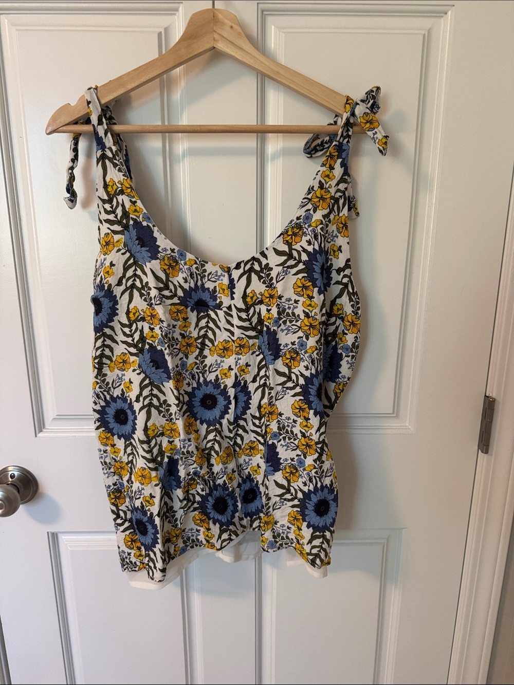 K Jordan Floral Tie-Shoulder Tank in Blue, Yellow & White